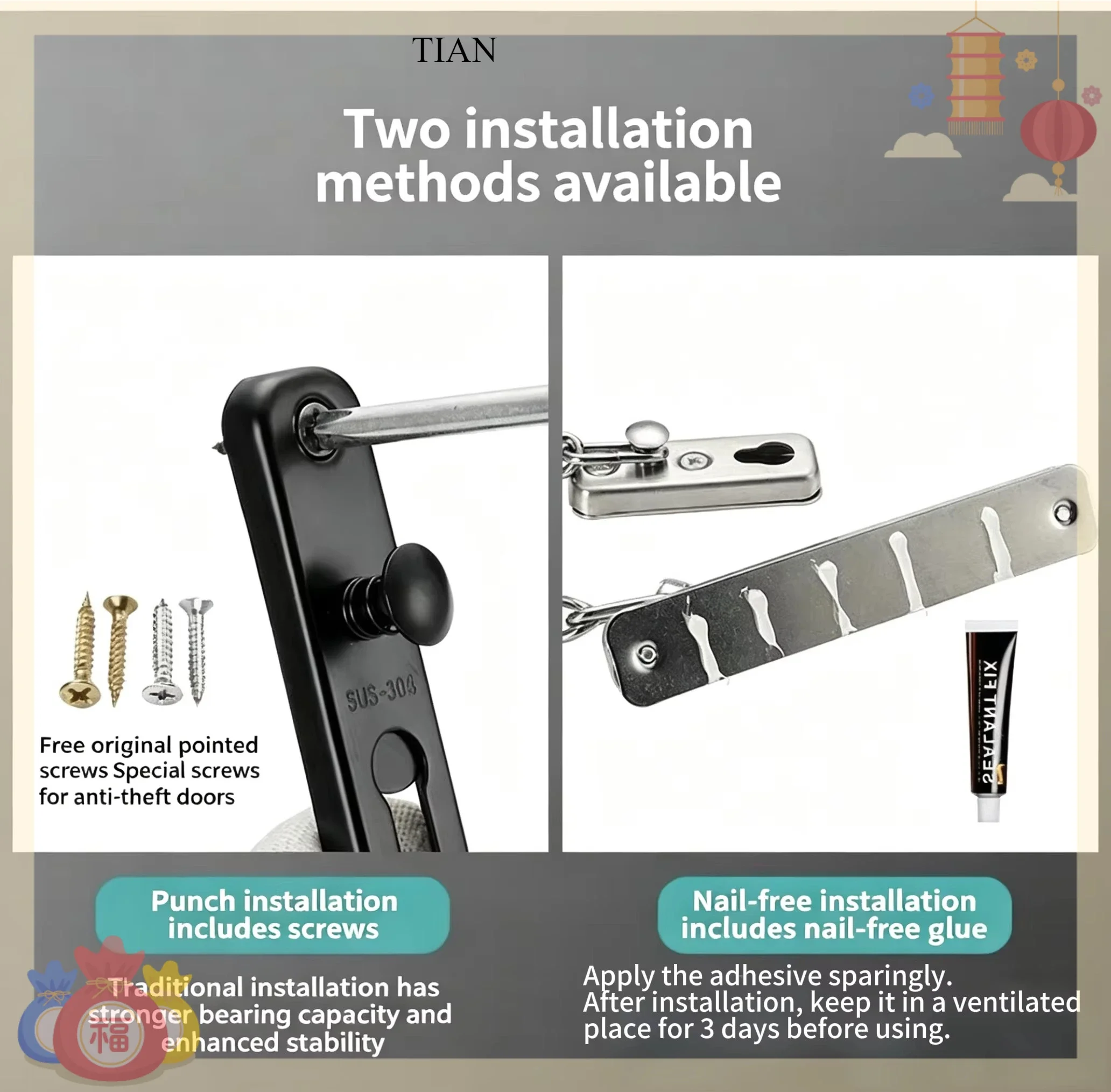 TIAN   Chain Door Guard Lock S - Security Chain Door recension och pris