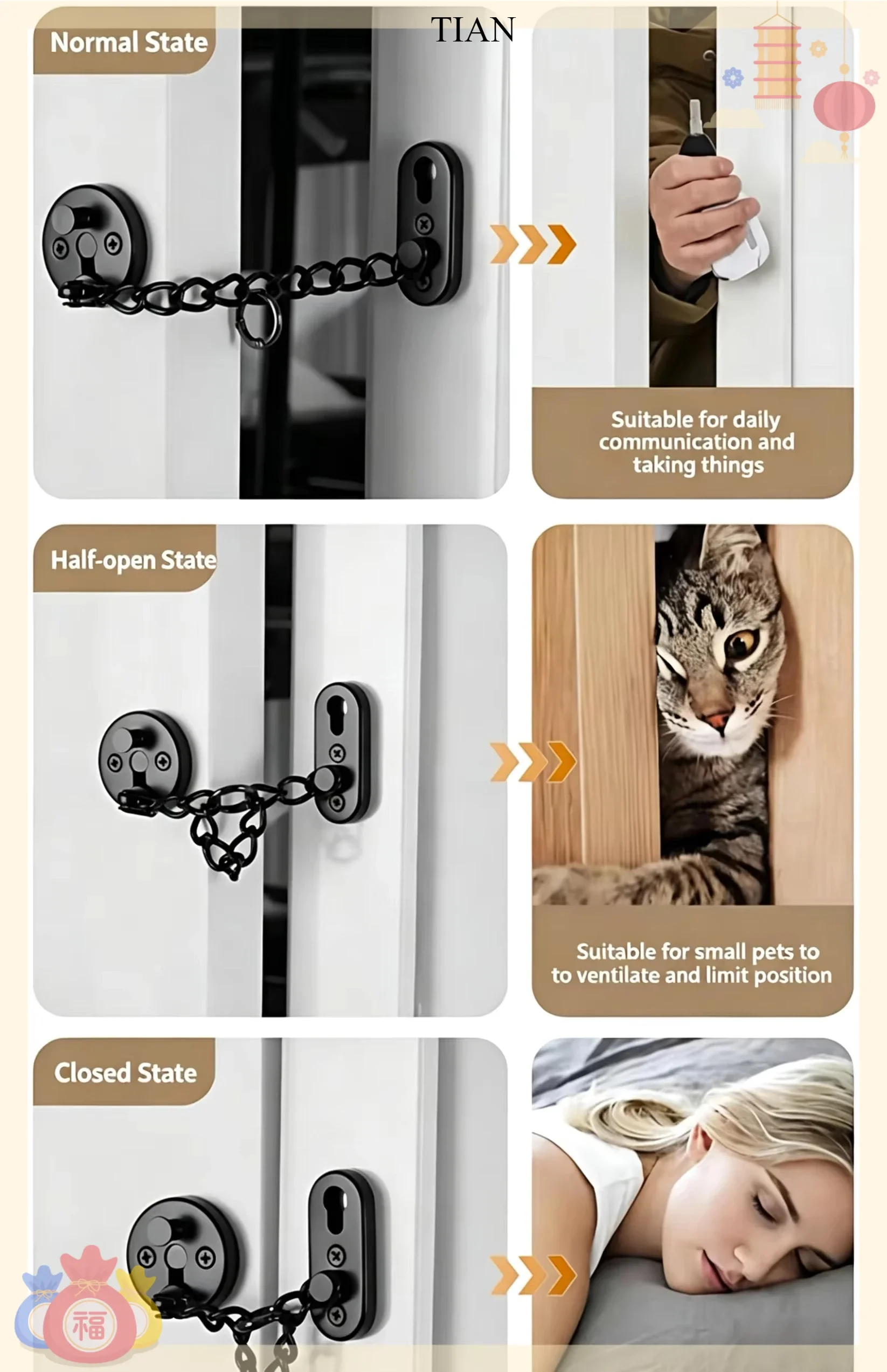 TIAN   Chain Door Guard Lock S - Security Chain Door recension och pris